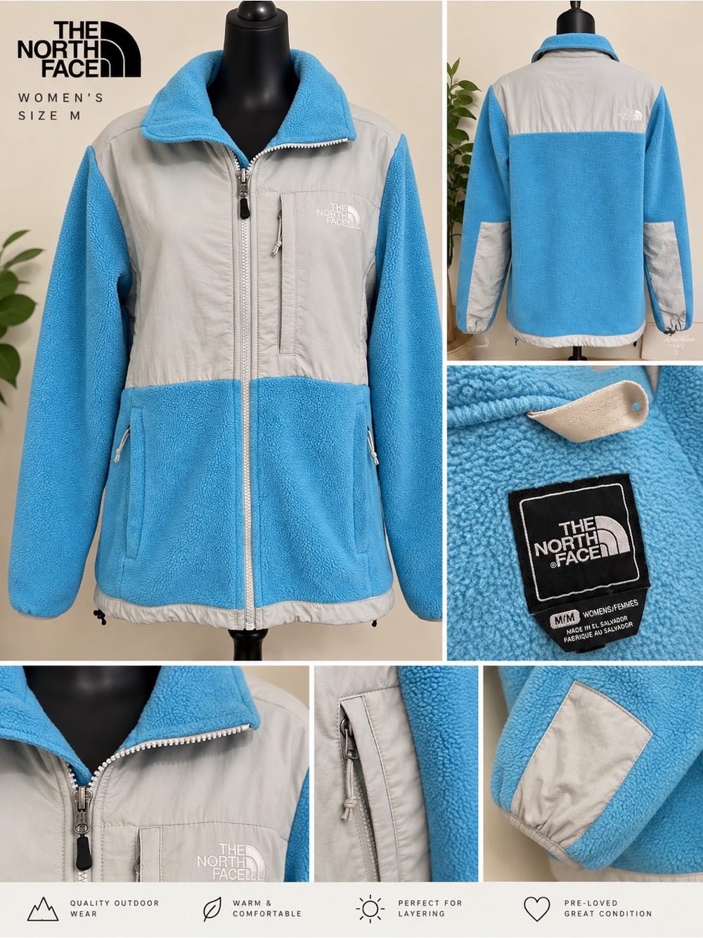 The North Face Women’s Sky Blue and Light Gray Fleece Jacket